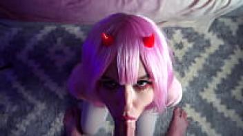 The cock is sucked out of Zero Two, and she gets sperm on her face - Sunako Kirishiki