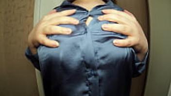 a blouse made of blue satin, tittylove