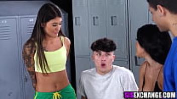 In the locker room, a foursome consisting of a step brother and brother-in-law