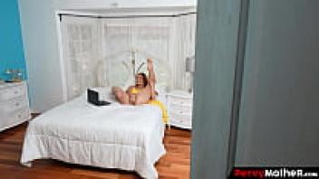 This stepson watches his stepmother masturbating while watching stepmom-son pornography on PervyMother.