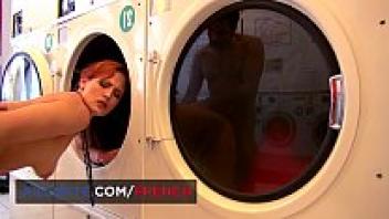 Intercourse with a French redhead gorgeous girl at the laundromat