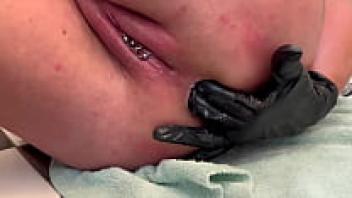 Pee is deposited on the end of the anal fingering masturbation.