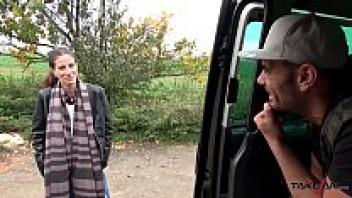 A Pick-up Babe enjoys getting swindled while riding in a Take Van.