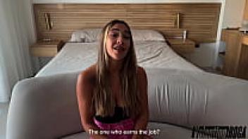 To increase her chances of landing the job, a desperate babysitter gets her pussy drained with my big cock.