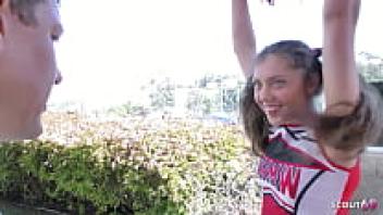 Cheerleader of a Tiny Size Elena Koshka, a teenager, pretended to adore her elder coach while she was at home alone herself.