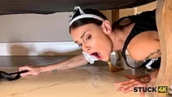This is STUCK4K. Sexy maid is in a bind and requires assistance from her lover, who is hung over.