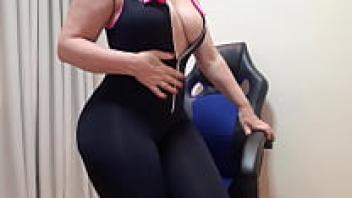 Dance while wearing workout clothing (video on red)