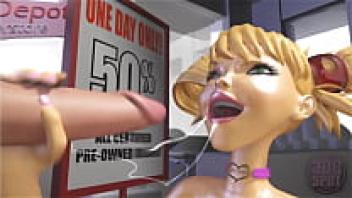 Blonde Teen Deepthroats And Gags A Huge Cock In A Dildo Shop! This is part of the 3DGSPOT series! ANIMATION IN 3D!