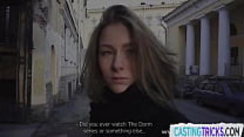 During the audition, the tiny European beauty plowed.