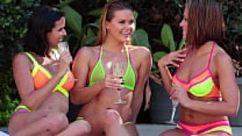 Squirt - Hot and Horny Babes Have A Lesbian Threesome By The Pool.