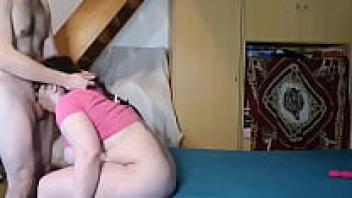 Sloppy blowjob by chubby stepdaughter.