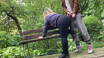 Cum on massive ass! MILF wears jeans at the park.