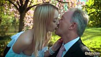 Young blonde moans, loves an old man, and swallows his cumshot.