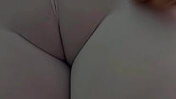 Fetish wearing white leggings and cameltoe