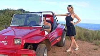 On the beach, a Brazilian blonde buggered.