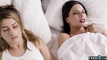 Petite teen Kristen Scott sampling her lesbian girlfriend Aidra Fox's trimmed pussy.