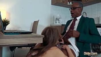 Black Oldje Grandpa adores the tiny teen's face and pussy.