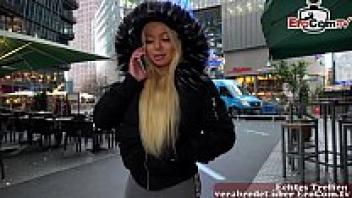 EroCom Date: A student boy is picked up by a German blonde fitness babe with enormous tits, but he fails at porn casting.