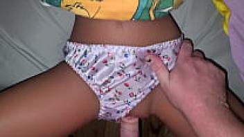 Sexdoll with cumshot in satin underwear