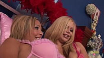 In this exciting group orgy, two busty blonde milfs simultaneously take two enormous cocks.
