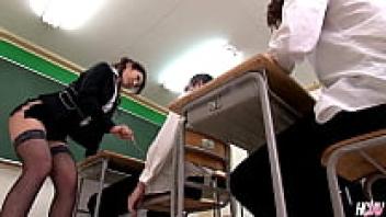 Julia Nanase, a gorgeous Japanese teacher, lets her students adore her pussy.