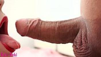 Oral creampie, close-up, throbbing orgasm