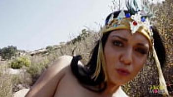 Arab princess in various outdoor positions, in love with her boyfriend