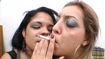 Smoking and kissing: plump lips and wet, uncontrollable tongues