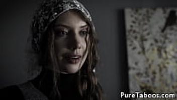 Adorable teenager licking and pulling on stepdads