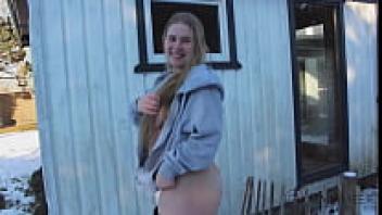 Wintertime outdoor love with curvaceous adolescent Maja