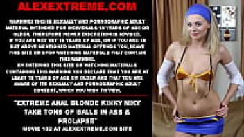 Extremely blonde anal Kinky Niky prolapses and takes a lot of balls in his ass.