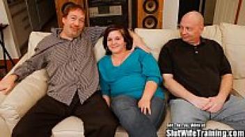 Two horny cocks are pleased by a chubby wife.