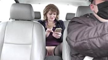 under a skirt without underwear in public. A hot blonde taxi driver takes passengers in the back seat of the vehicle. Milf Frina, who neglected to put on underwear