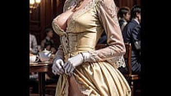 AI-generated public flashes of a sophisticated blonde wearing a Victorian outfit