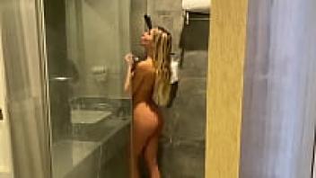 blowjob from a slender girl in the shower