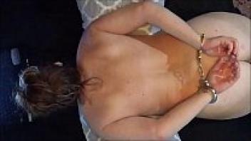 A chatty housewife is stowed and handcuffed.