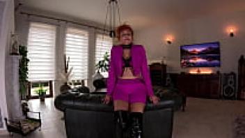 Wearing my new latex boots and masturbating