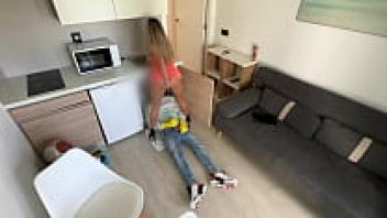 The filthy plumber has a beautiful cock and peeks on my ass from underneath my dress (ITALIAN DIALOGUES).