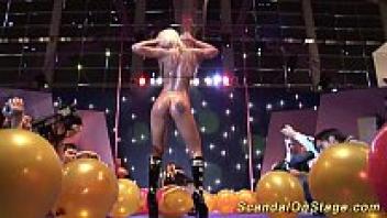 wild dildo sex exhibition in public