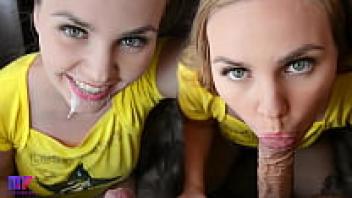 The girlfriend of the wife delivers a blowjob.