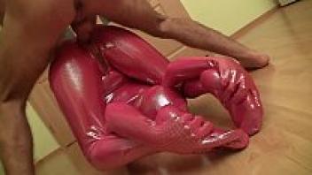 A boy screwed an elastic girl wearing latex in every position.