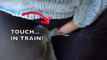 He wasn't wearing underwear inside, and I could feel it with my hand. On the train, my cuckold lover husband caught me touching someone else's dick. We all three enjoyed it.