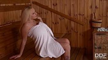 Dolly Fox has an orgasm on the sauna bench during intimate moments of masturbation.