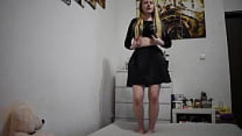 Horny Teen | Miley Grey Striptease in Black Skirt