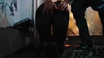 On the carpet, the step-sister in pantyhose threw herself.