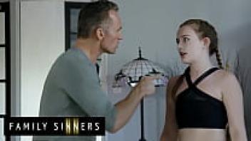 The thought of her stepdad's large cock makes the horny stepdaughter's pussy go wet.