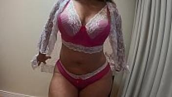 Dance in sensual red lingerie with white