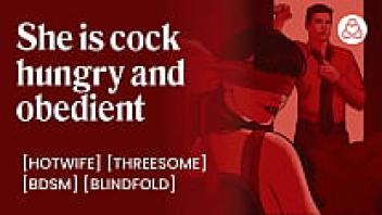 Giving my wife a surprise DP | Amateur wife sharing with a buddy | Wife swallows sperm while wearing a blindfold