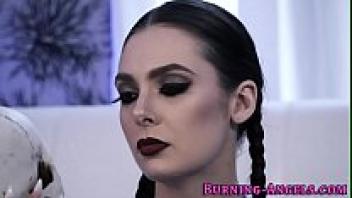 A goth with tattoos is beaten and has their mouth jizzed.