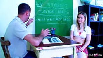 The teacher entices the virgin teen to love and cling to her cock.